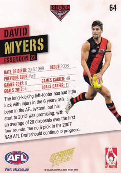 2013 Select Prime AFL #64 David Myers Back